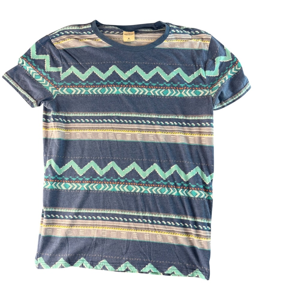 Hollister Mens Blue Southwestern Geometric Print Short Sleeve T-Shirt Size M